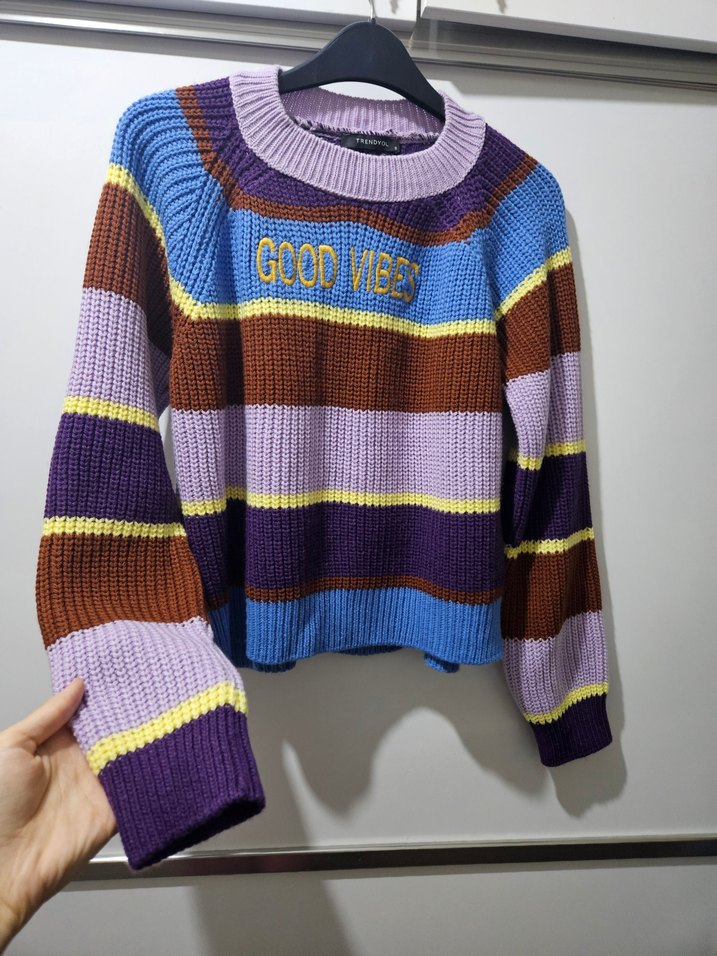 Çizgili Kadın Kazak - Görsel 2