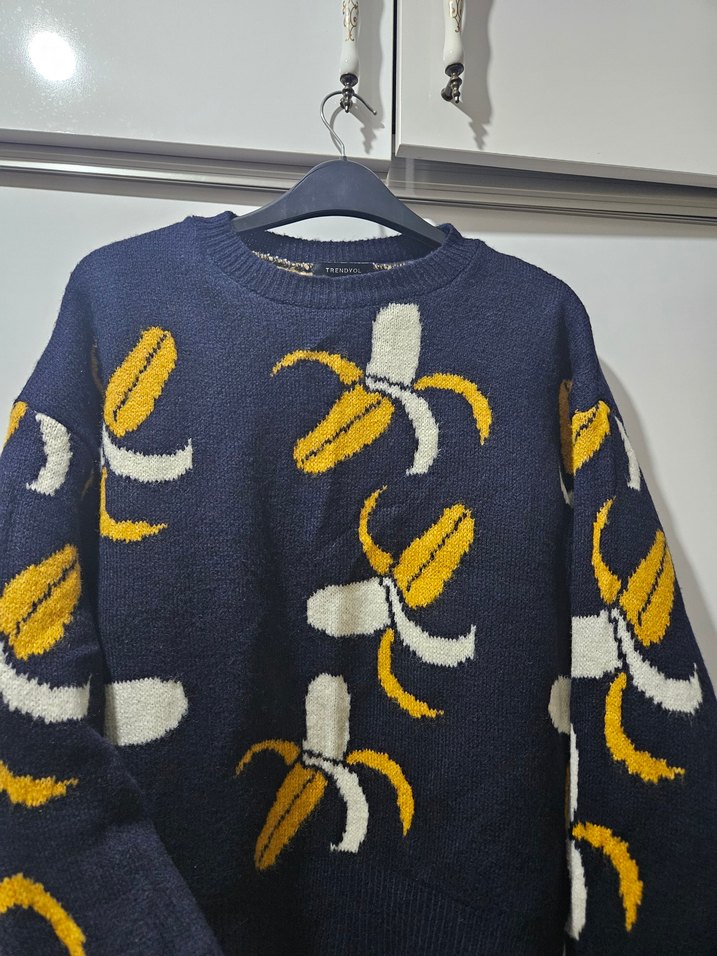 Sarı Desenli Kadın Örgü Kazak - Görsel 2