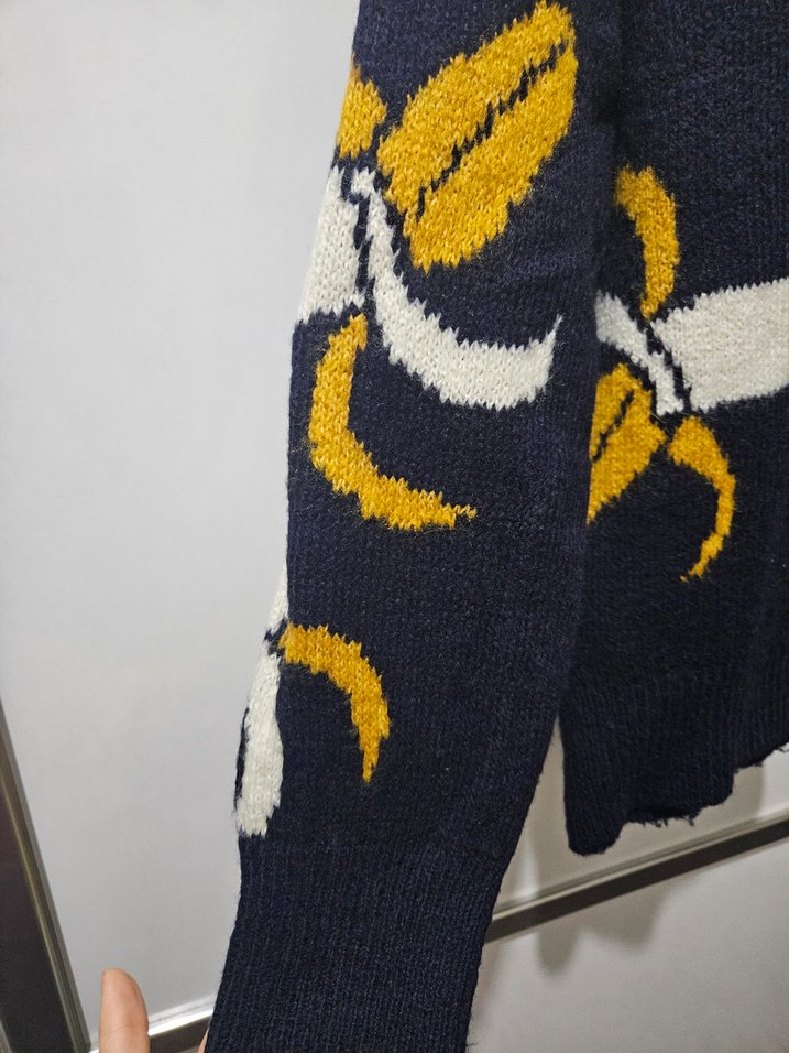 Sarı Desenli Kadın Örgü Kazak - Görsel 4