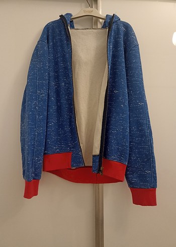 Kapüşonlu Mavi Fermuarlı Erkek sweatshirt - Görsel 3