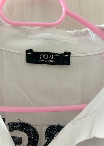Quzu Püsküllü Baskılı Beyaz Kadın Gömlek