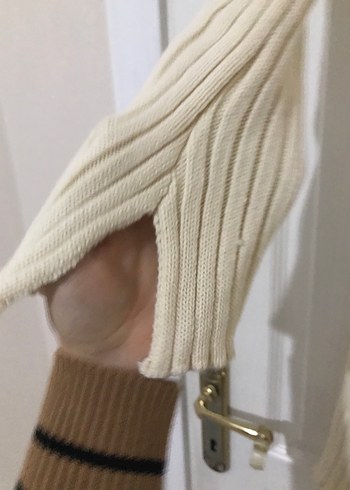 Bej Uzun Kollu Triko Elbise - Görsel 5