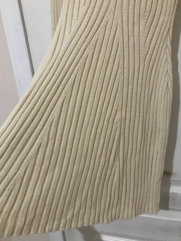 Bej Uzun Kollu Triko Elbise - Görsel 3