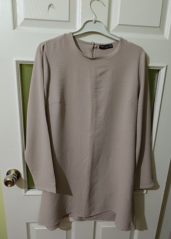 Kadın Bej Keten Uzun Kollu Tunik - Görsel 2