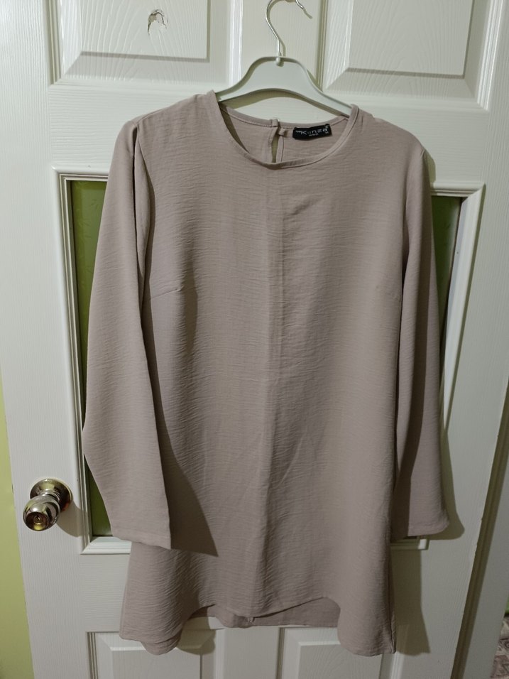 Kadın Bej Keten Uzun Kollu Tunik - Görsel 2