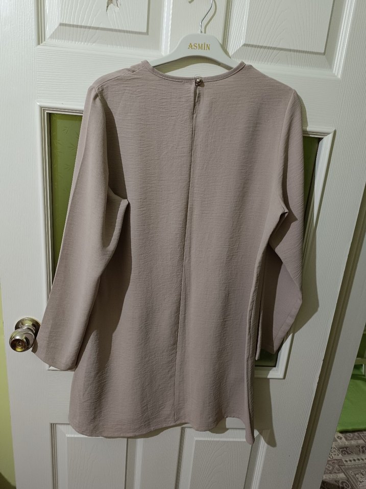 Kadın Bej Keten Uzun Kollu Tunik - Görsel 4