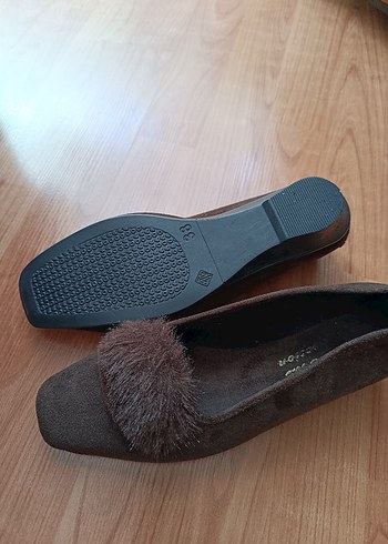 Kahverengi Süet Kürklü Dolgu Topuklu Kadın Babet - Görsel 4