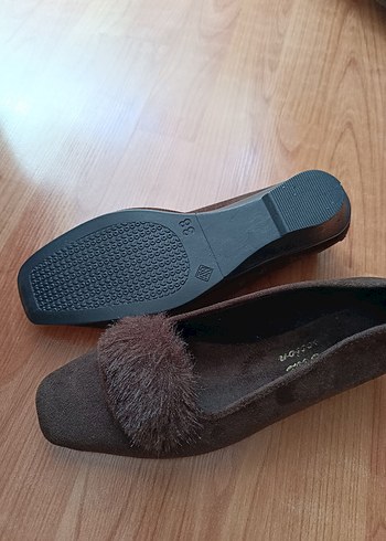 Kahverengi Süet Kürklü Dolgu Topuklu Kadın Babet - Görsel 3