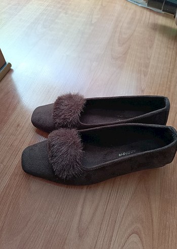 Kahverengi Süet Kürklü Dolgu Topuklu Kadın Babet - Görsel 2