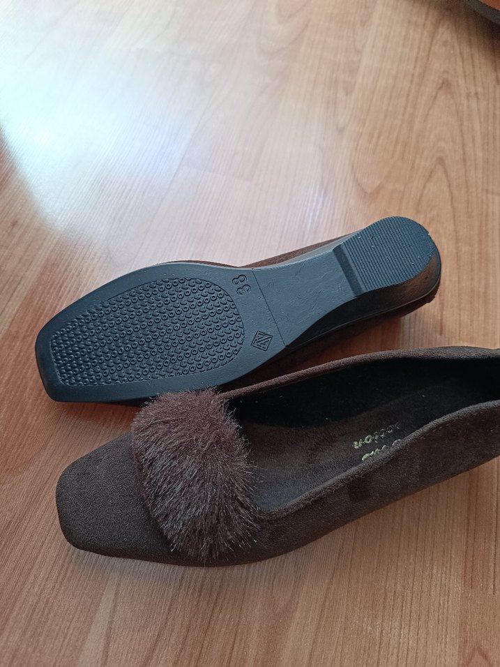 Kahverengi Süet Kürklü Dolgu Topuklu Kadın Babet - Görsel 4