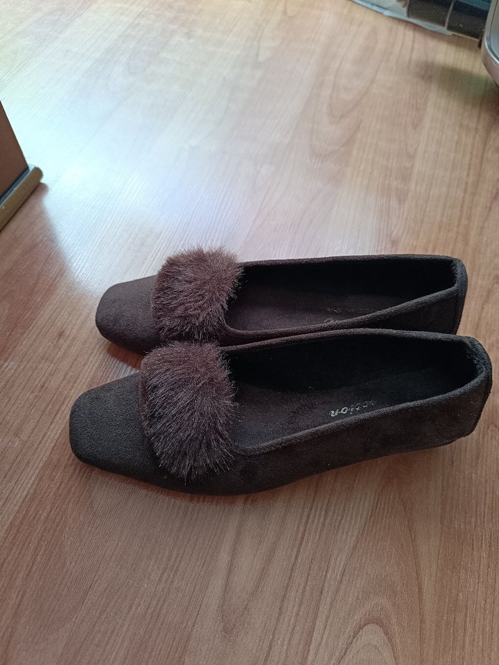 Kahverengi Süet Kürklü Dolgu Topuklu Kadın Babet - Görsel 2