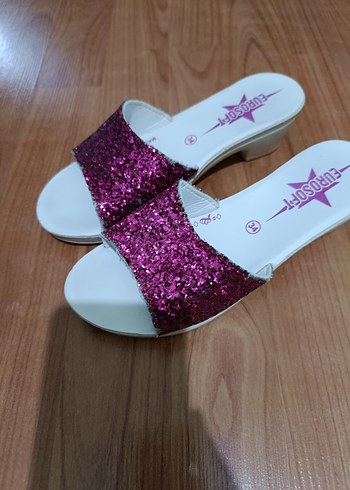 Pembe Simli Dolgu Topuklu kız çocuk terlik - Görsel 2