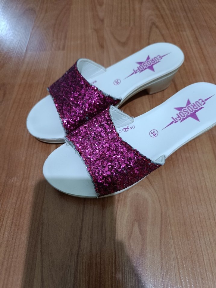 Pembe Simli Dolgu Topuklu kız çocuk terlik - Görsel 2