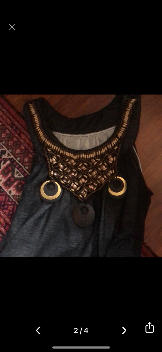 Vintage Boncuk İşlemeli Siyah Uzun Bohem Kadın - Görsel 2