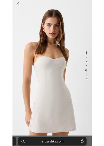 Bershka Ekru Straplez Mini Elbise Bershka