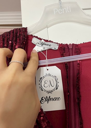 Bordo Parlak Yılan Desenli Mini Elbise - Görsel 5