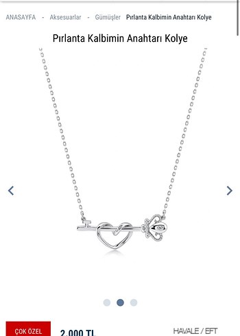Pırlanta Kalbimin Anahtarı Altın Kolye - Görsel 2