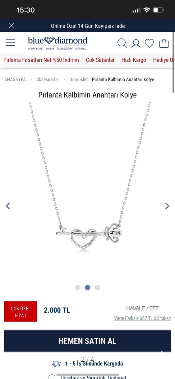 Pırlanta Kalbimin Anahtarı Altın Kolye - Görsel 2