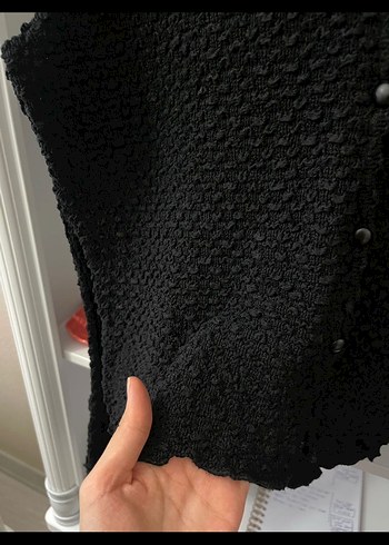 Siyah V Yaka Örgü Kadın Kazak - Görsel 5