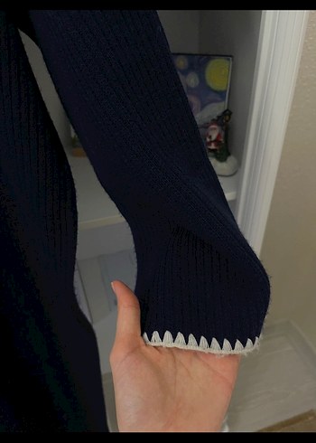 Siyah Triko Uzun Kollu Yüksek Yakalı Elbise - Görsel 2