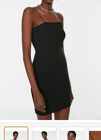 Siyah askılı bodycon mini örme elbise
