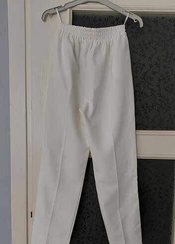 Diğer Beyaz beli lastikli kumaş pantolon