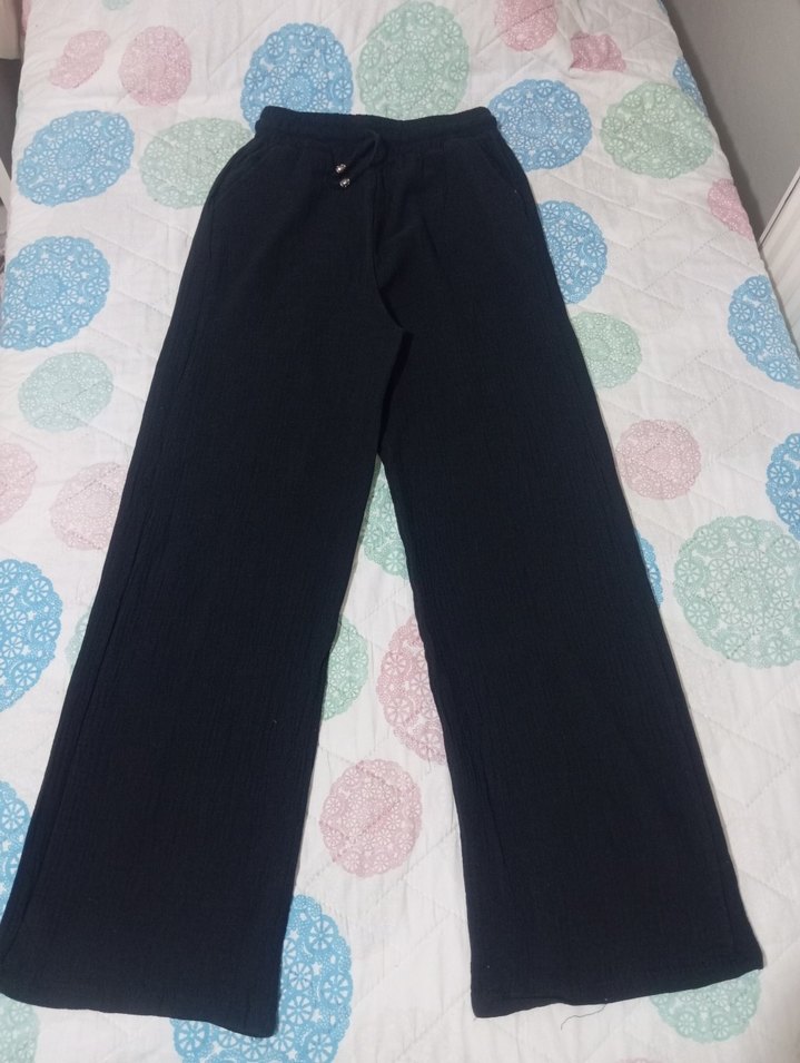 Kadın Siyah Bol Kesim Keten Pantolon - Görsel 4