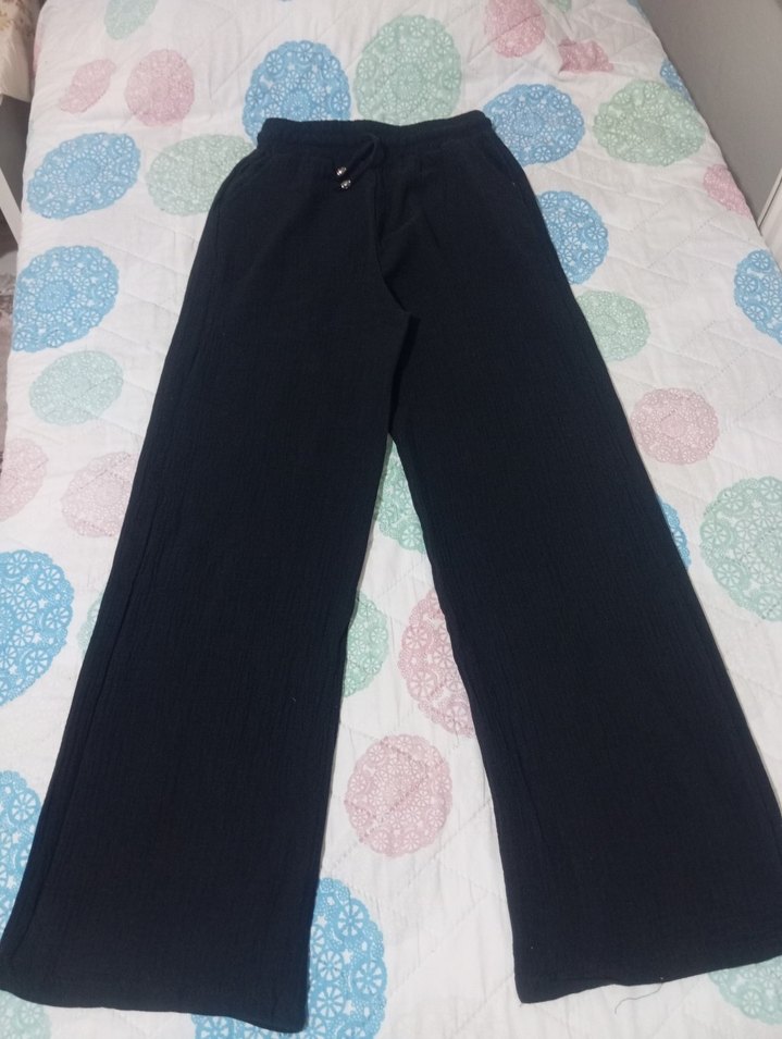 Kadın Siyah Bol Kesim Keten Pantolon - Görsel 5