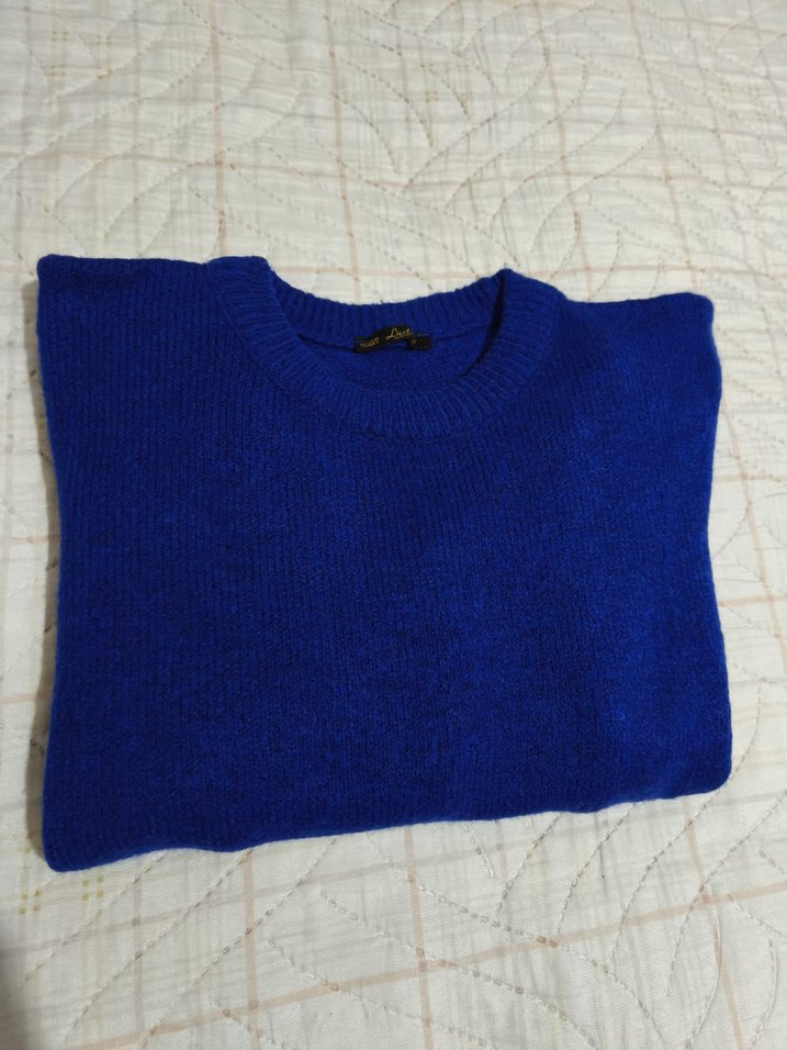 Mavi Kadın Yün Kazak, Bisiklet Yaka - Görsel 5