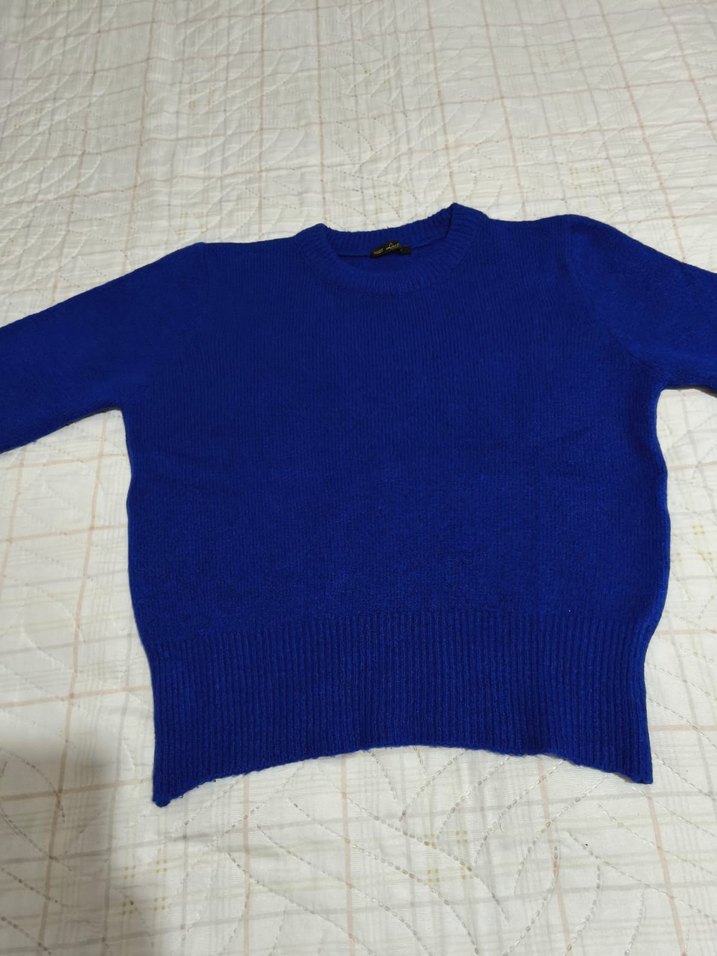 Mavi Kadın Yün Kazak, Bisiklet Yaka - Görsel 3