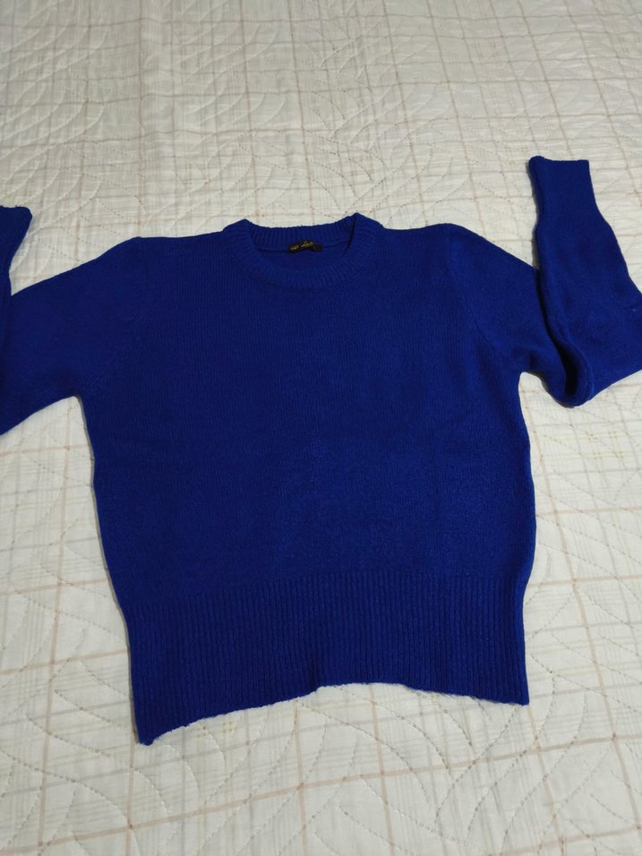 Mavi Kadın Yün Kazak, Bisiklet Yaka - Görsel 4