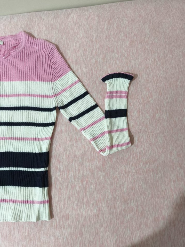 koton Pembe Çizgili Triko Kadın Kazak - Görsel 2