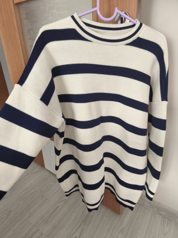 Çizgili Kadın Triko Kazak - Görsel 3