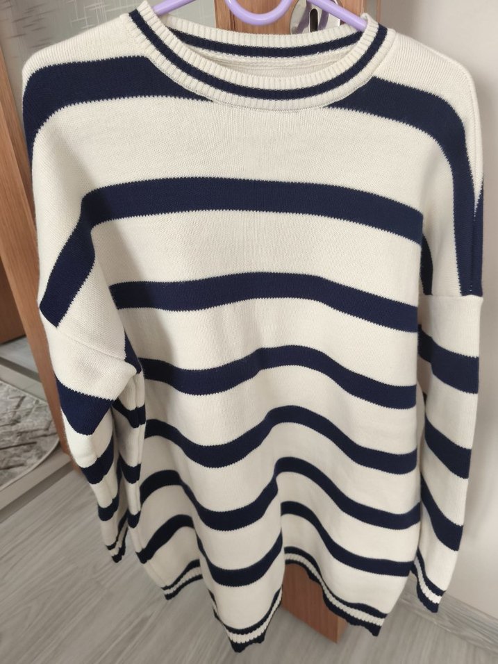 Çizgili Kadın Triko Kazak - Görsel 2