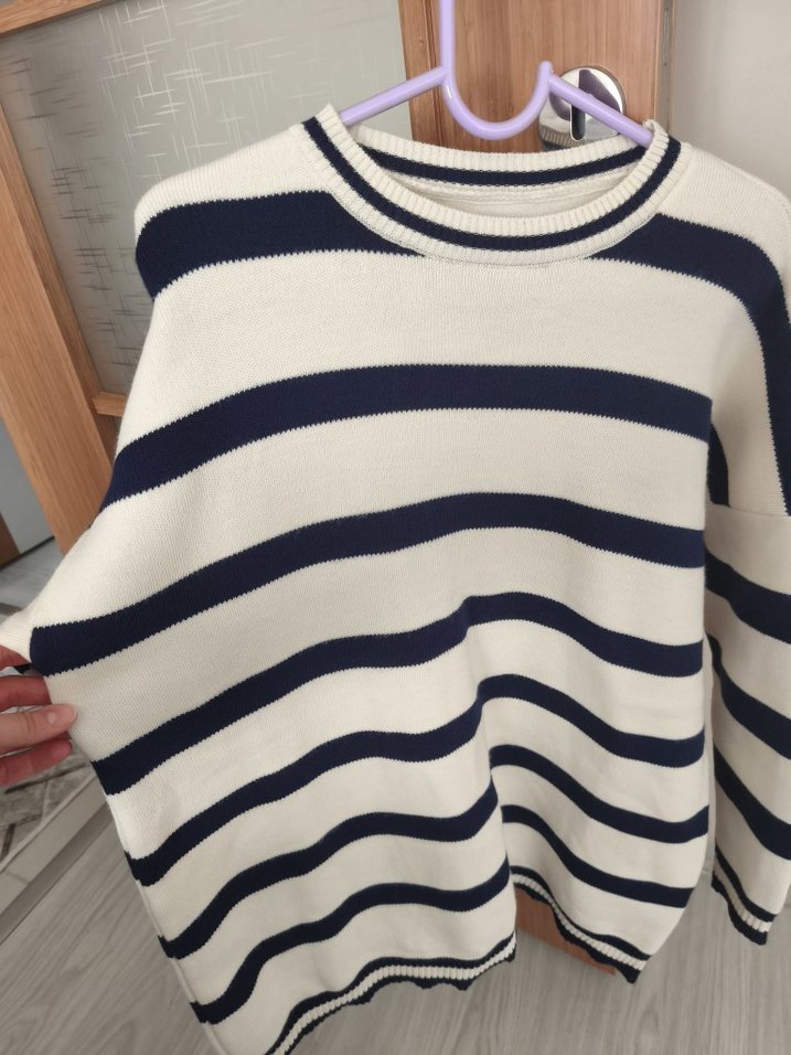 Çizgili Kadın Triko Kazak - Görsel 4