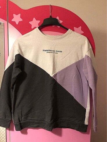 Defacto Sweatshirt İnce Gri Beyaz Lila