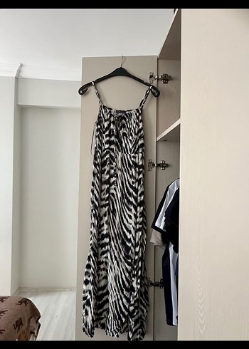 Zebra Desenli Uzun Askılı Elbise
