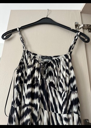 l Beden Zebra Desenli Uzun Askılı Elbise