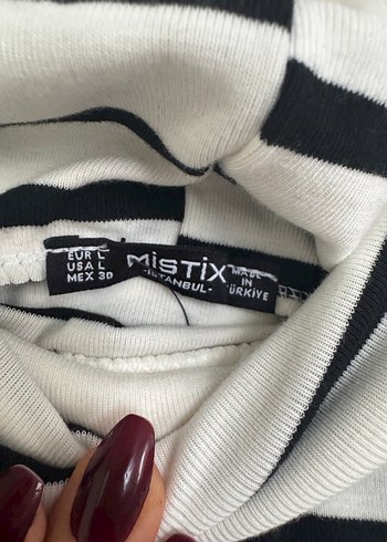 l Beden Çizgili Kayık Yaka Midi Elbise