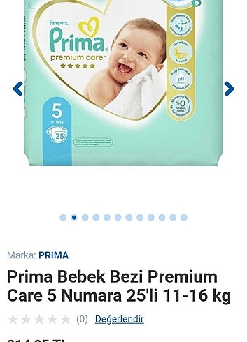 Prima Bebek Bezi Premium Care 5 Numara 25'li 11-16 kg 