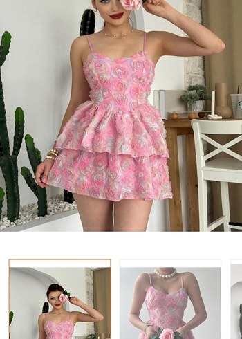 Pembe Fırfırlı Midi Straplez Elbise - Görsel 3