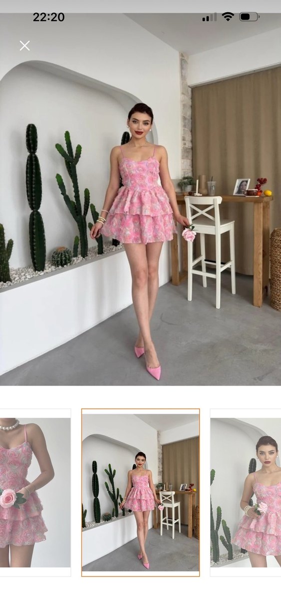 Pembe Fırfırlı Midi Straplez Elbise - Görsel 2