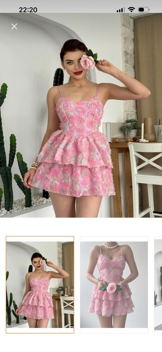 Pembe Fırfırlı Midi Straplez Elbise - Görsel 3