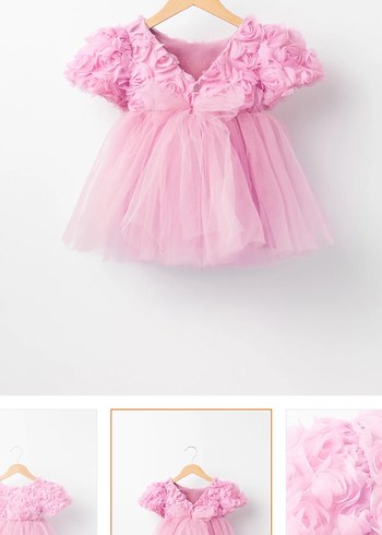 Pembe Çiçekli Kısa Kollu Kız Elbisesi - Görsel 2