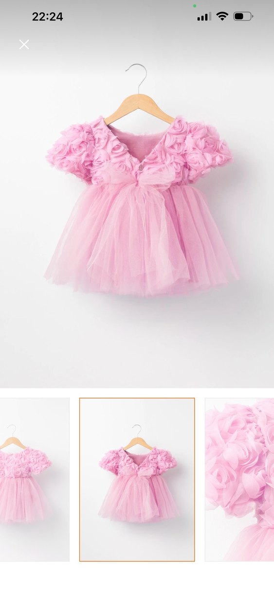 Pembe Çiçekli Kısa Kollu Kız Elbisesi - Görsel 2