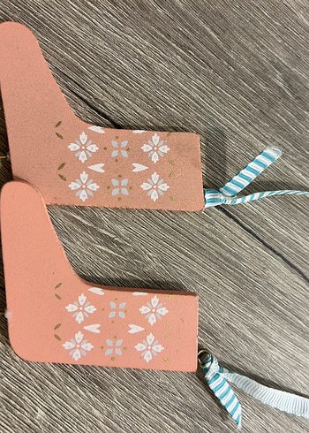 Yılbaşı ağaç süsü Bej Triko Kız Patik Kurdelalı - Görsel 4