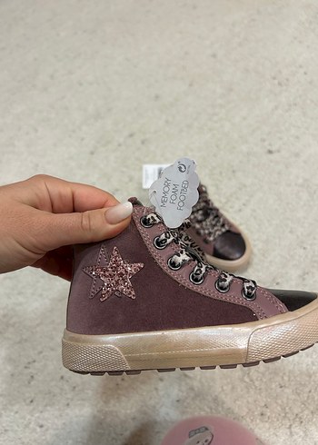 Pembe Süet Kız Çocuk Simli Spor Ayakkabı - Görsel 4