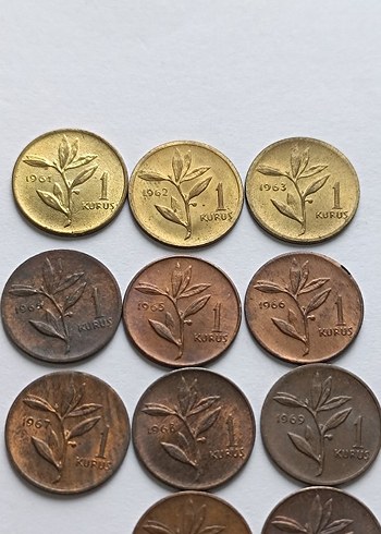 1961 1977 Türkiye bir kuruş lotu.
1970 yoktur - Görsel 2