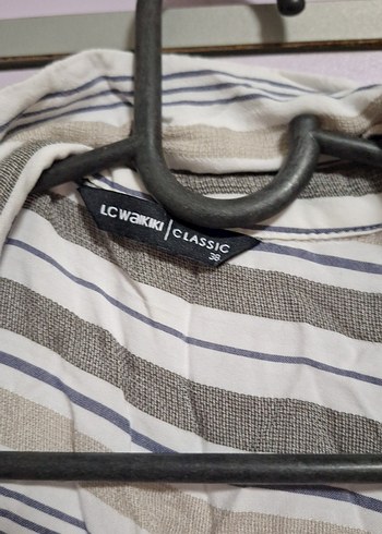 LC Waikiki Bej Zebra Desenli Keten Gömlek