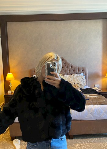 Zara Siyah premium kalite yakalı kürk